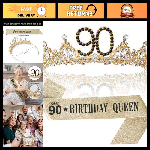 90th birthday crown sash set - 90th,